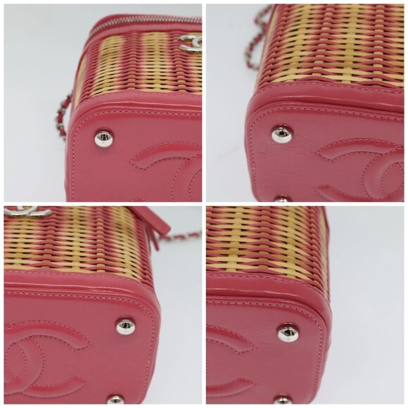 CHANEL Wicker Vanity Chain Shoulder Bag Rattan 2way Pink Silver CC Auth - Picture 16 of 16